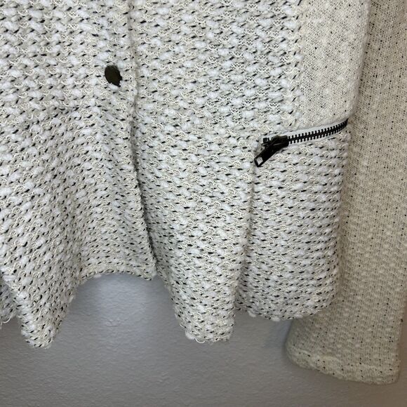 Anthropologie Cartonnier Knit Blazer Ivory Cream Woven Snap Jacket Peplum Size L - Picture 5 of 13